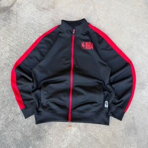 NBA Track Jacket Mens Large Black Red Full Zip Basketball Warm Up Logo Mock Neck